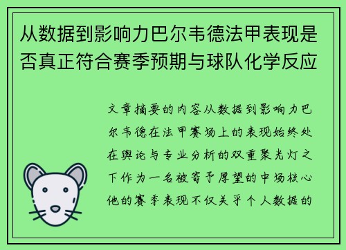 从数据到影响力巴尔韦德法甲表现是否真正符合赛季预期与球队化学反应 从数据到影响力巴尔韦德法甲表现是否真正符合赛季预期与球队化学反应